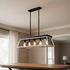 5 Light Farmhouse Chandelier White Ceiling Light Fixture for Dining Room Kitchen Living Room