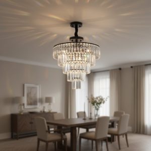 Large Black Crystal Chandelier Modern Ceiling Light Fixture for Dining Living Bedroom Decor